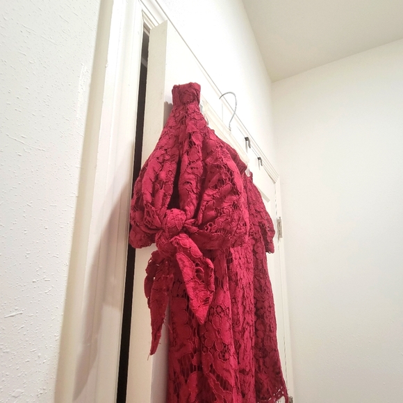 Miss Chevious Medium Off the Shoulder Lacy Red Top - Picture 2 of 4